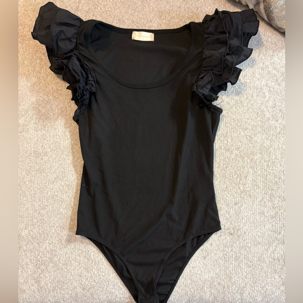 Black Ruffle Sleeve Bodysuit
